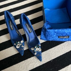 Dolce & Gabbana Royal Blue Lace Heels